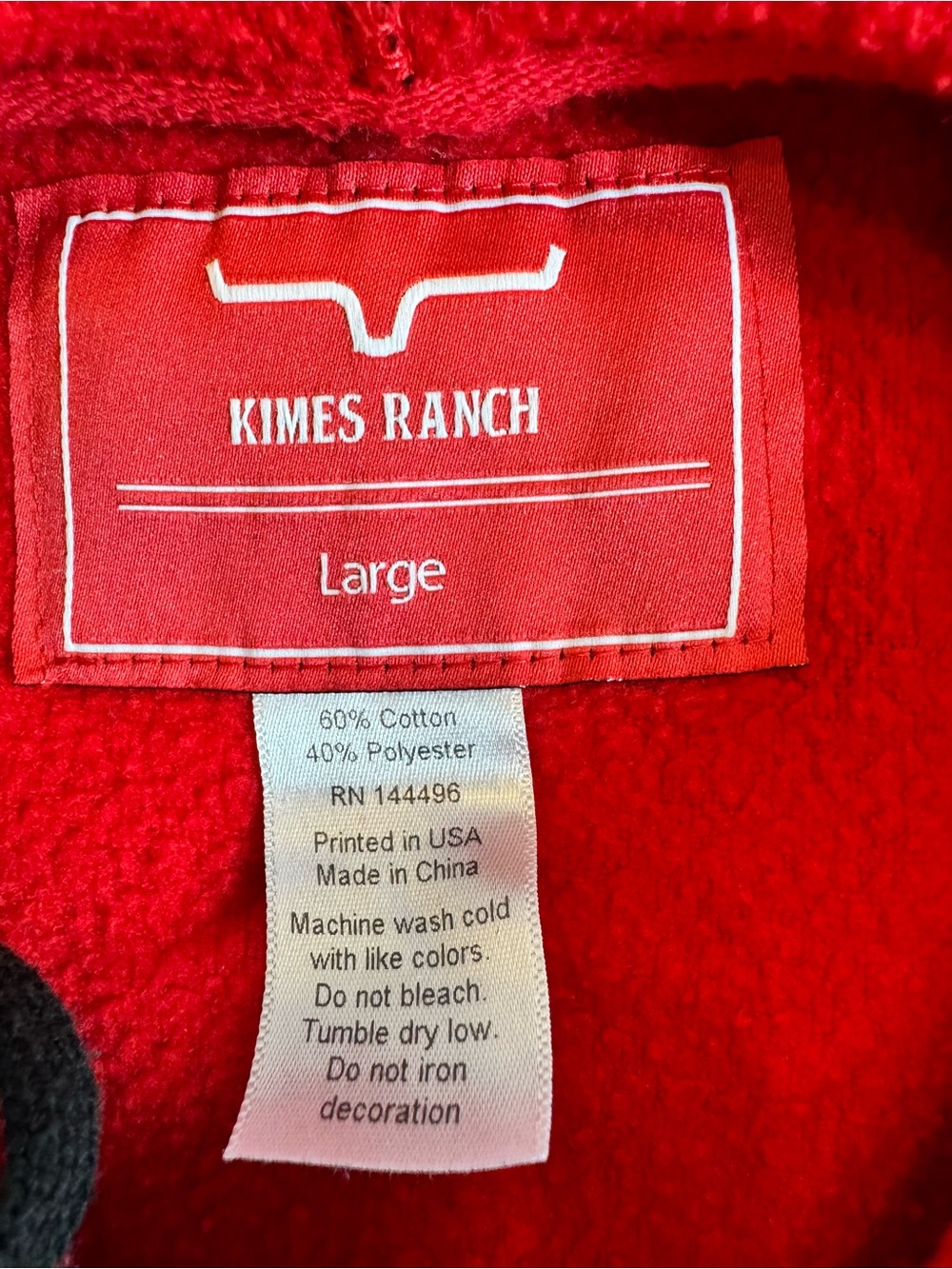 Kimes Ranch Red Black Buffalo Plaid Longhorn Logo Hoodie Sweatshirt Large - Picture 3 of 9